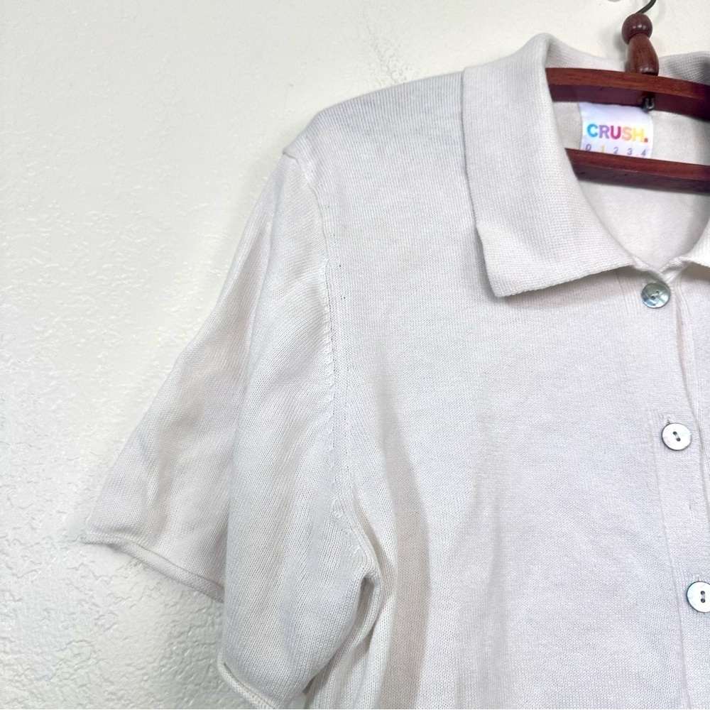 CRUSH Cashmere Blend Polo Short Sleeve Cardigan Size S in Cream - Picture 3 of 9